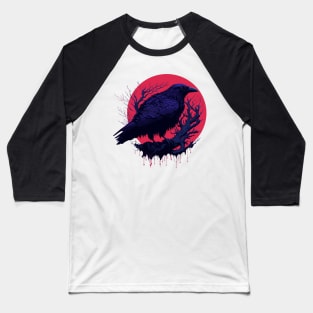 Raven Red Moon Gothic Halloween Night Design Baseball T-Shirt